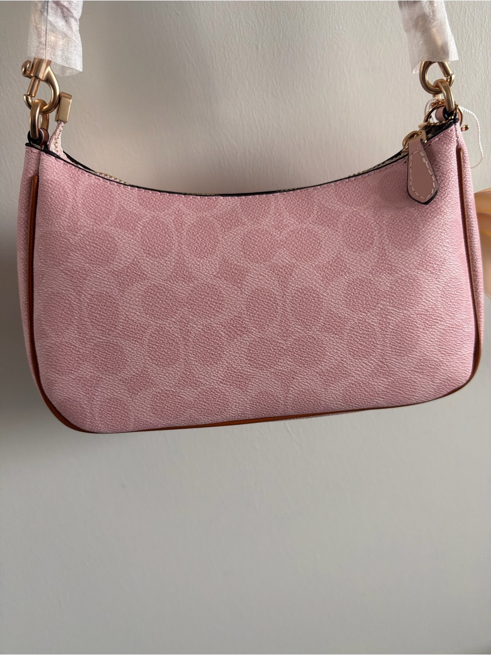 Coach Pink Signature Jacquard Shoulder Bag with Bow & Pearl Charm - Picture 2 of 5